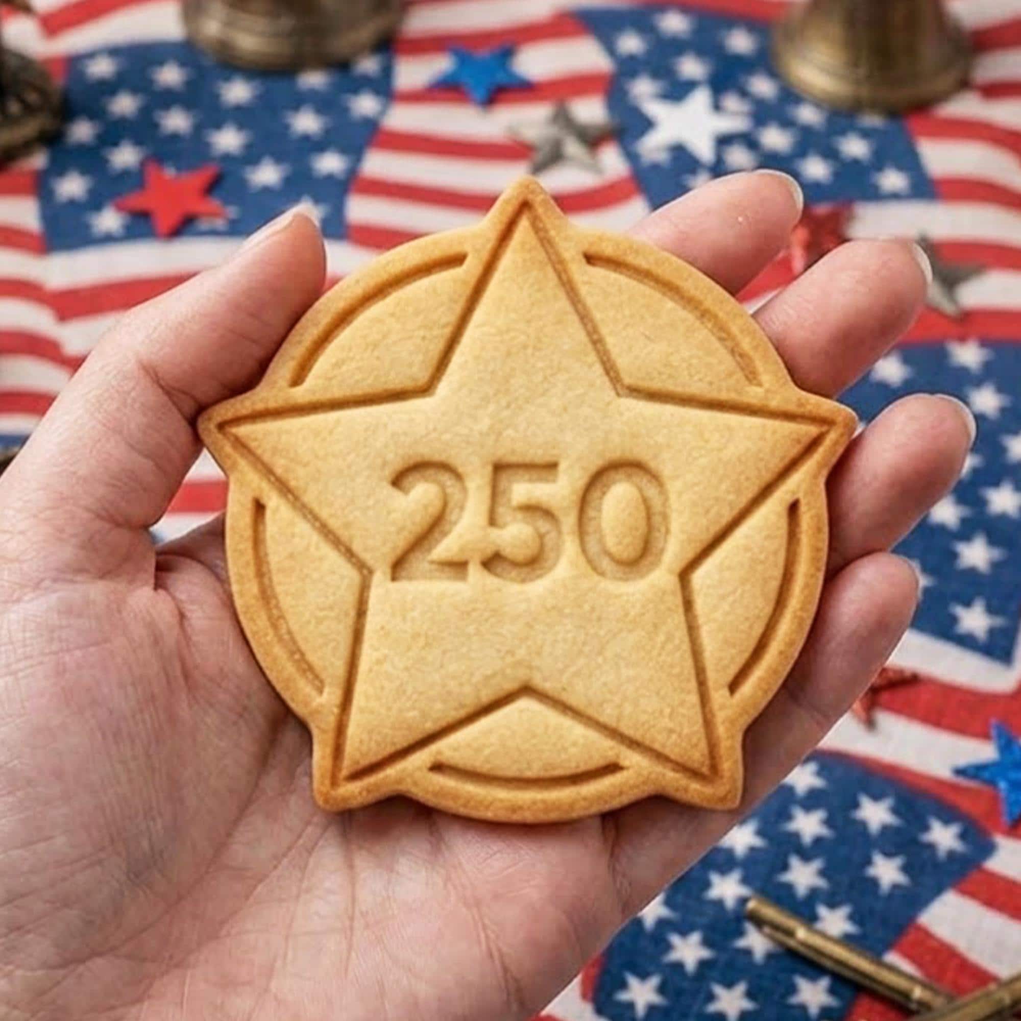 America 250 with Star Cookie Cutter Stamp, 250th Anniversary, Independence Day, Patriotic Baking, 250 Year of Freedom, America 250 1776 2026