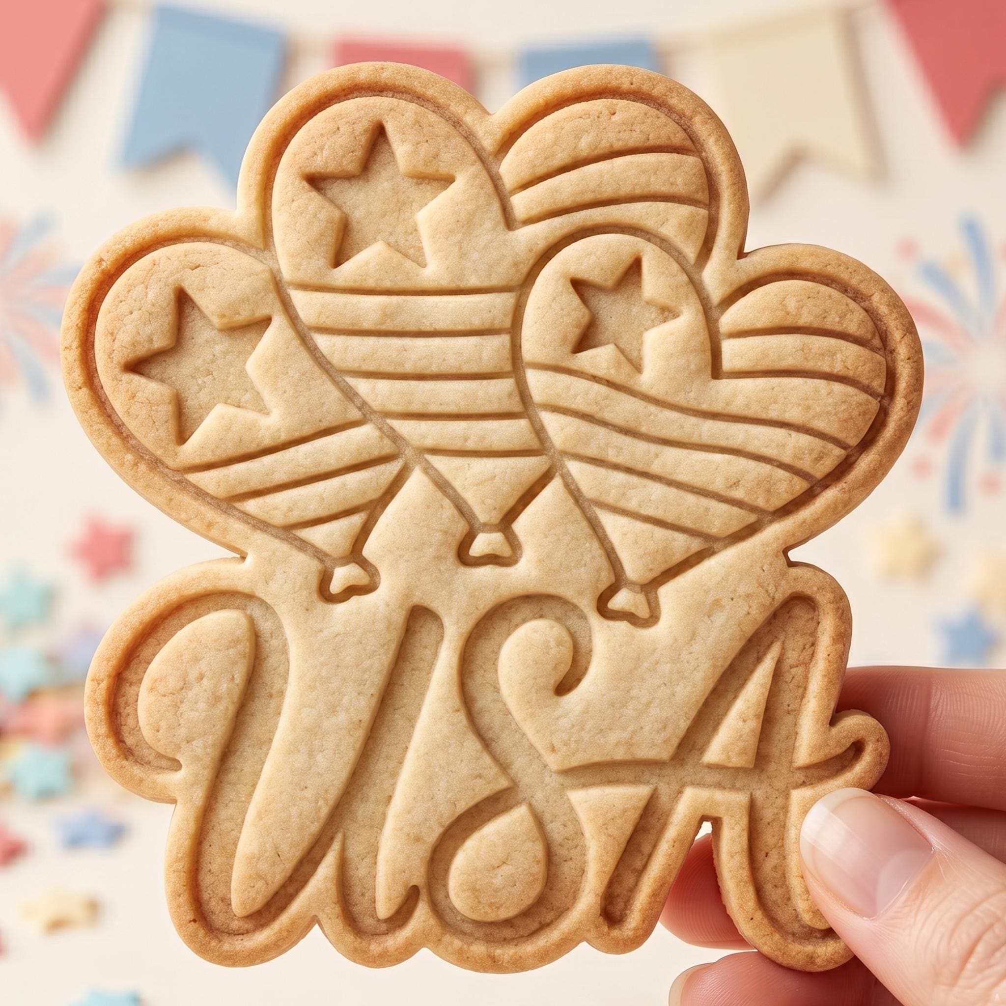Patriotic USA Cookie Cutter, Heart Balloons Text Stamp, Polymer Clay Cutter, 4th of July Celebration Mold, American Pride Plaque, DIY Craft