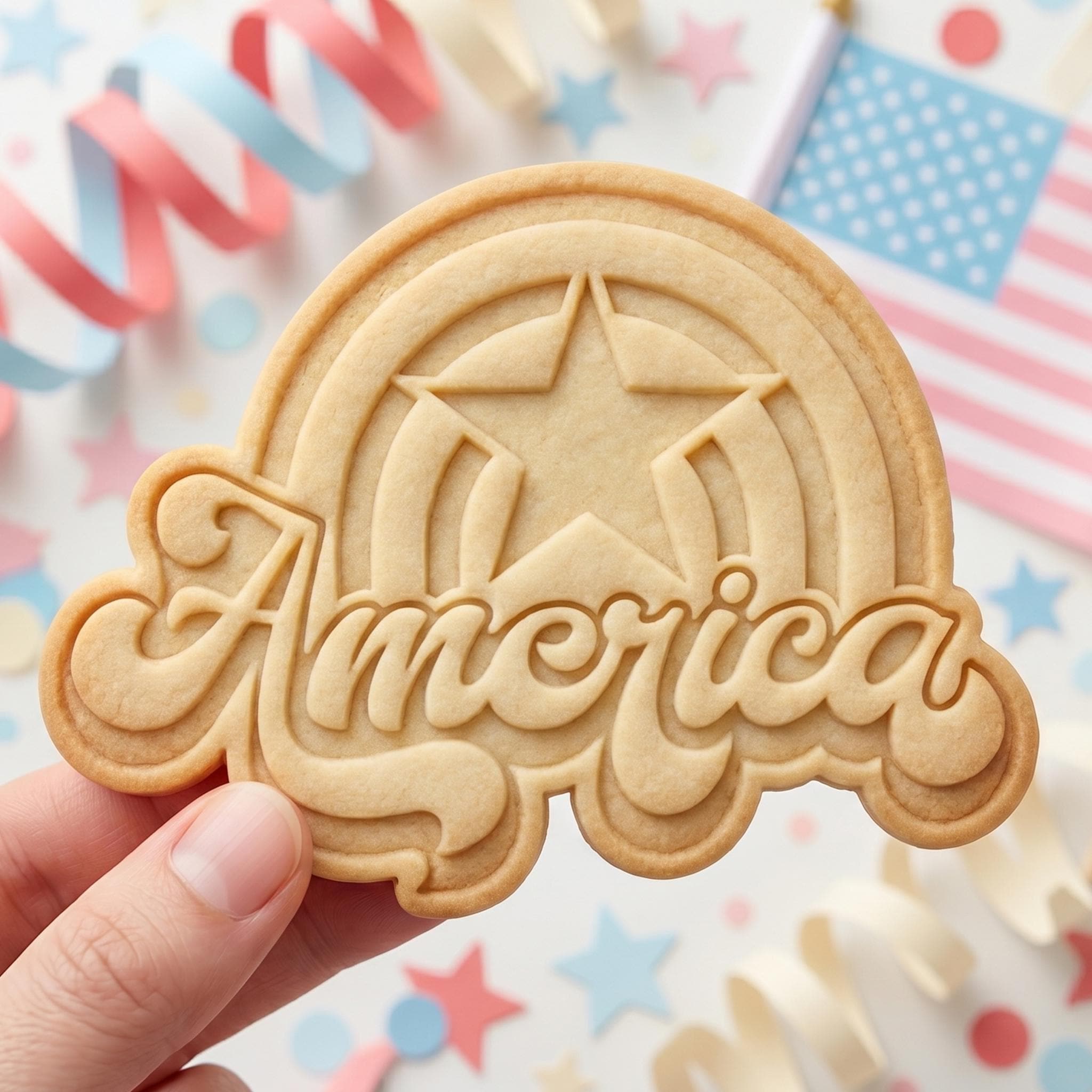 Retro America Cookie Cutter, Patriotic Rainbow Star Stamp, Polymer Clay Cutter, 4th of July Celebration Mold, USA Pride Plaque, DIY Craft