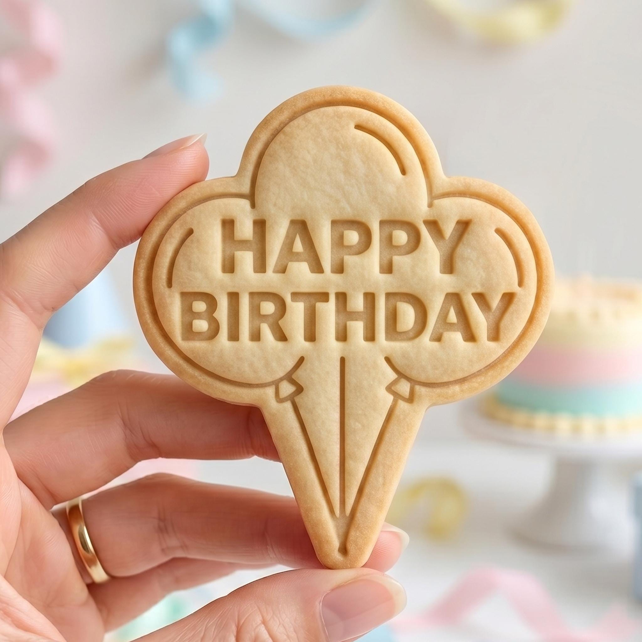 Happy Birthday Cookie Cutter, Celebration Balloons Bouquet Stamp, Polymer Clay Cutter, Cute Birthday Plaque Mold, Party Favors, DIY Craft