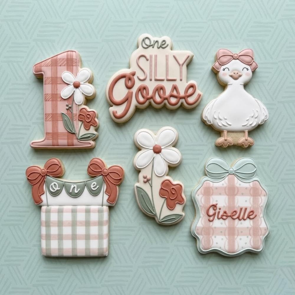 Custom Age Silly Goose Cookie Cutter Set, Goose Birthday Cookie Cutter, Girl First Birthday Fondant Cutter, Floral Bow Party Mold