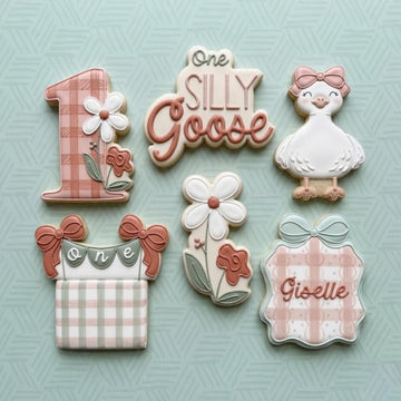 Custom Age Silly Goose Cookie Cutter Set, Goose Birthday Cookie Cutter, Girl First Birthday Fondant Cutter, Floral Bow Party Mold