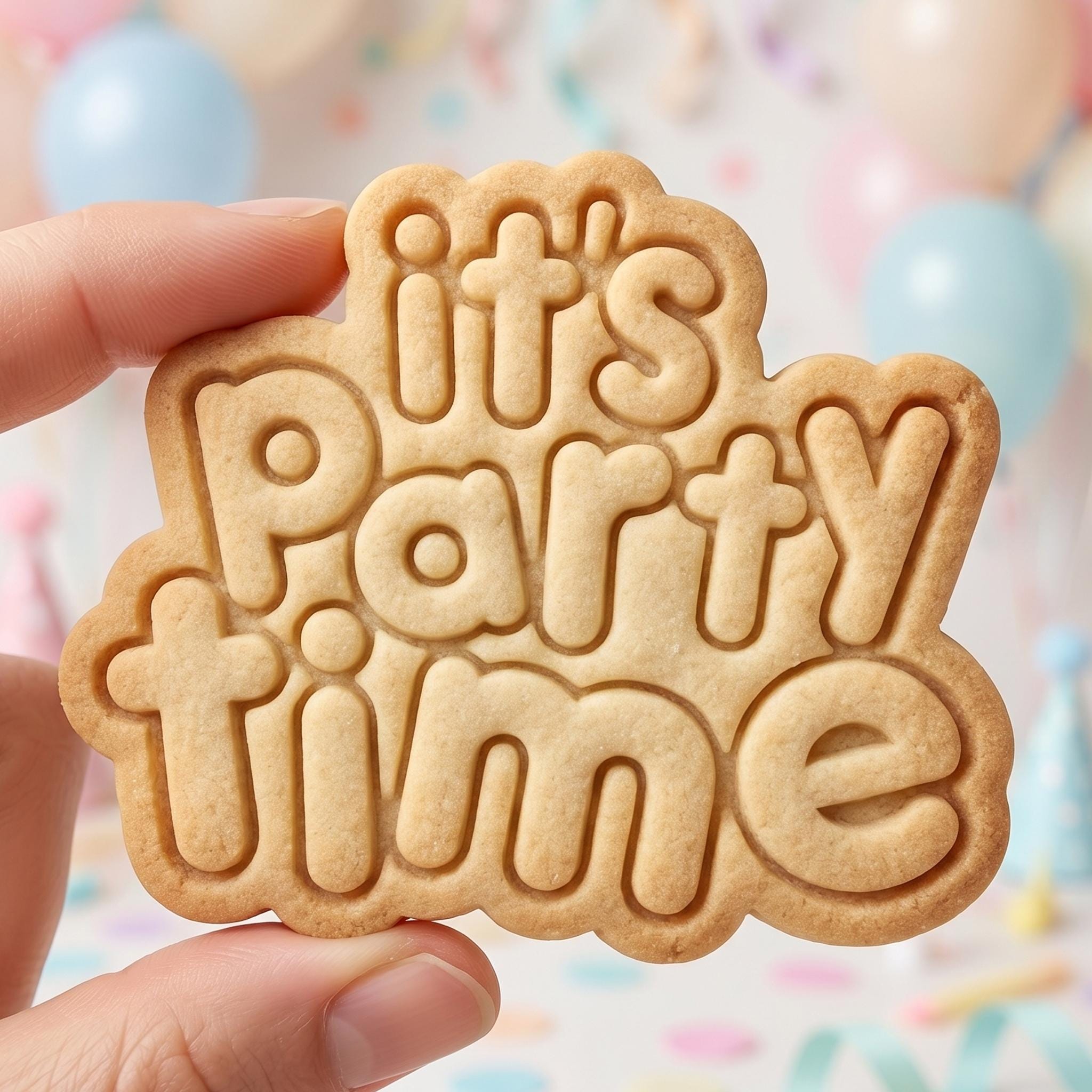 Its Party Time Cookie Cutter, Celebration Bubble Text Stamp, Polymer Clay Cutter, Kids Birthday Present Mold, Cute Lettering Plaque, DIY