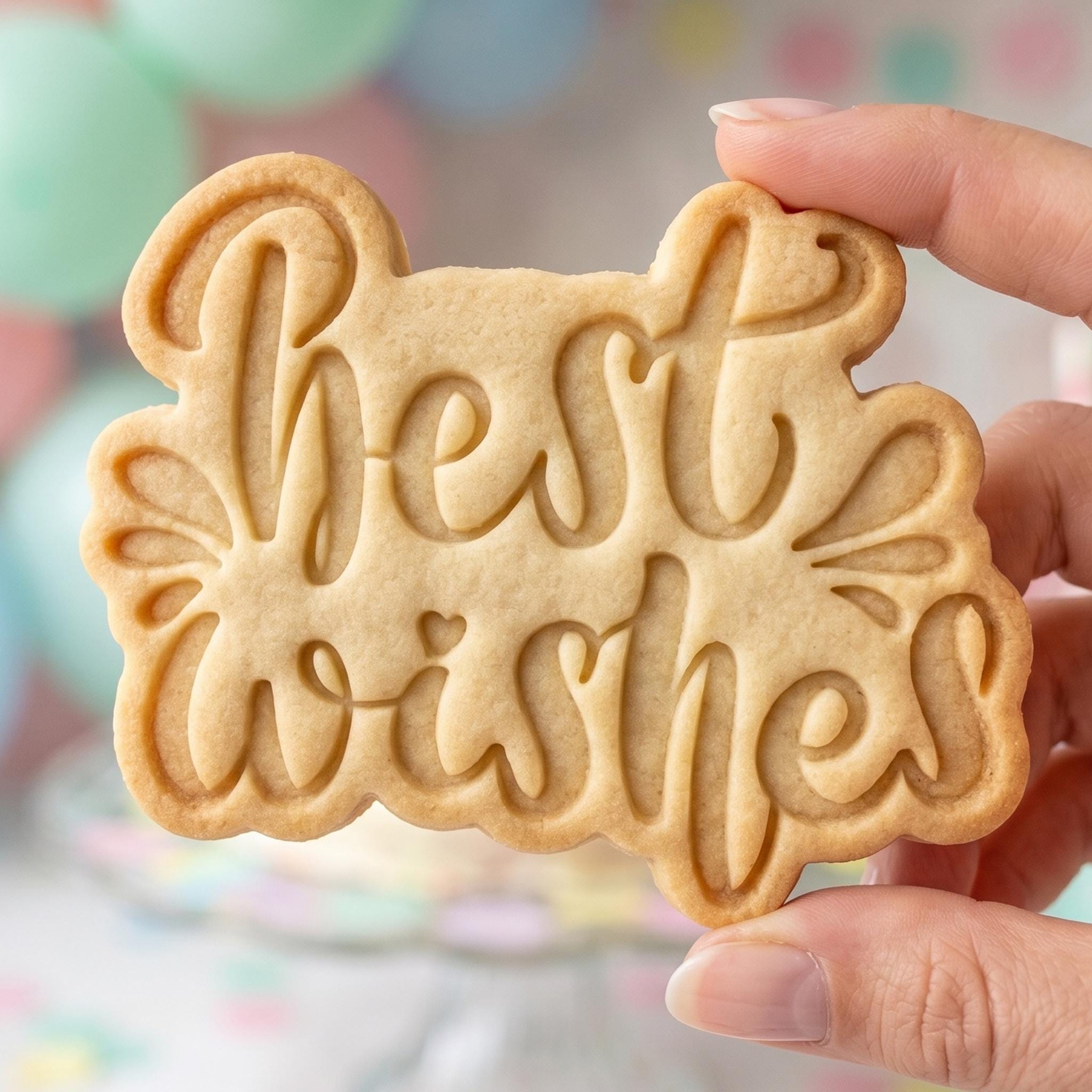 Best Wishes Cookie Cutter, Wedding Celebration Script Stamp, Polymer Clay Cutter, Elegant Graduation Anniversary Mold, Lettering Plaque