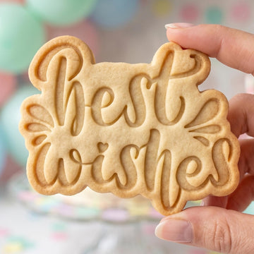 Best Wishes Cookie Cutter, Wedding Celebration Script Stamp, Polymer Clay Cutter, Elegant Graduation Anniversary Mold, Lettering Plaque