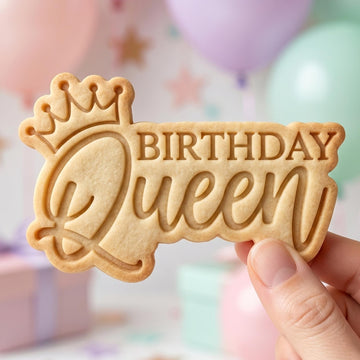 Birthday Queen Cookie Cutter, Elegant Crown Script Text Stamp, Polymer Clay Cutter, Princess Girls Birthday Party Mold, Lettering Plaque