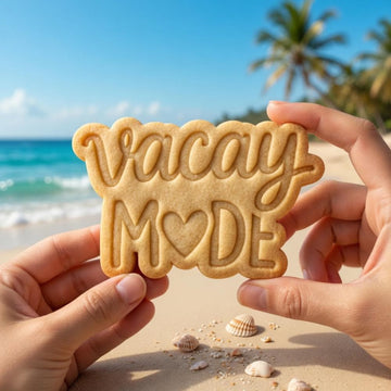 Vacay Mode Cookie Cutter and Stamp, Summer Beach Cookie Stamp, Vacation Fondant Cutter, Tropical Party Cookie Mold