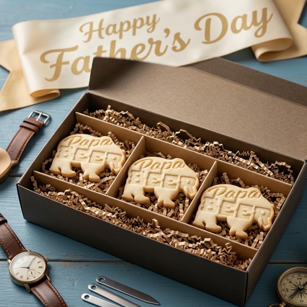Papa Beer Cookie Cutter and Stamp Set, Fathers Day Beer Cookie Stamp, Bear Dad Fondant Cutter, Funny Dad Party Cookie Mold