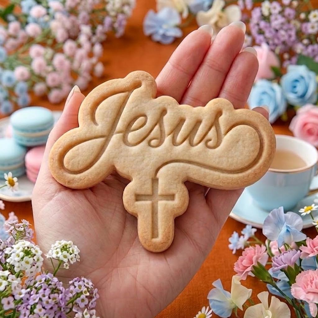 Jesus Text With Cross Cookie Cutter Stamp, Baby Gift, Baby Shower Cutter, Custom Cookie Stamp, Birthday Baking, Happy Birthday, 1st Birthday