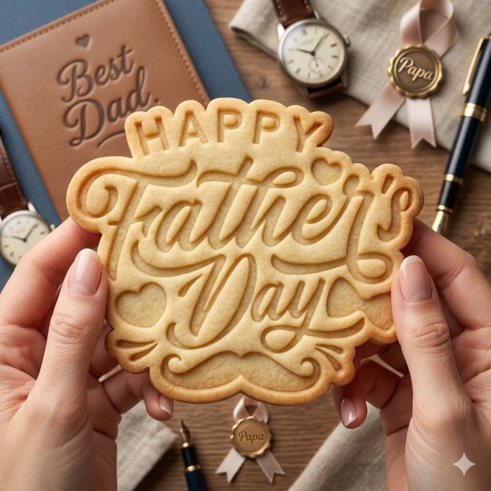 Happy Father's Day Cookie Cutter & Stamp, Best Dad Ever Fondant Cutter, Mustache Father Celebration Biscuit Stamp