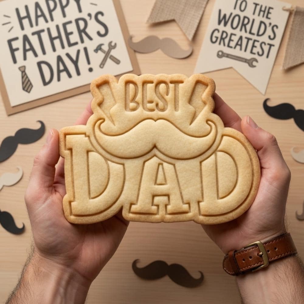 Best Dad Cookie Cutter & Stamp, World's Greatest Father Fondant Cutter, Superhero Papa Holiday Biscuit Stamp