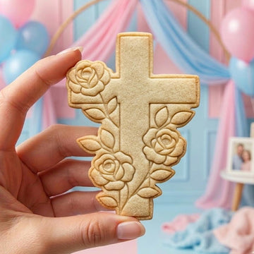 Cross With Rose Cookie Cutter Stamp, Baby Gift, Baby Shower, Custom Cookie Stamp, Birthday Baking, Happy Birthday, God Cutter, Cross Cookie