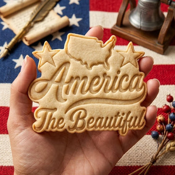 America The Beautiful with Map Cutter Stamp, 250th Anniversary, Independence Day, Patriotic Baking, 250 Years of Freedom Cookie, Clay Cutter