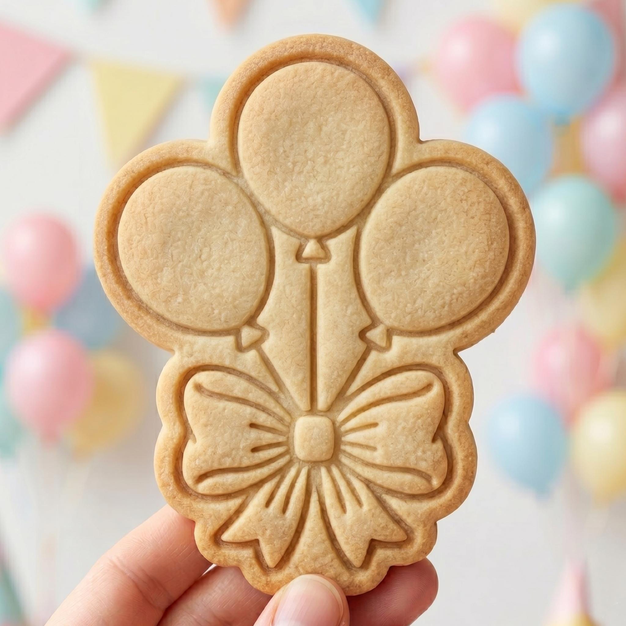 Three Balloons Cookie Cutter, Birthday Celebration Stamp, Polymer Clay Cutter, Balloon Bouquet Mold, Ribbon Bow Plaque, Polyclay DIY Craft