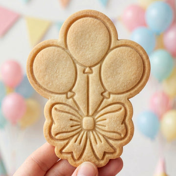 Three Balloons Cookie Cutter, Birthday Celebration Stamp, Polymer Clay Cutter, Balloon Bouquet Mold, Ribbon Bow Plaque, Polyclay DIY Craft