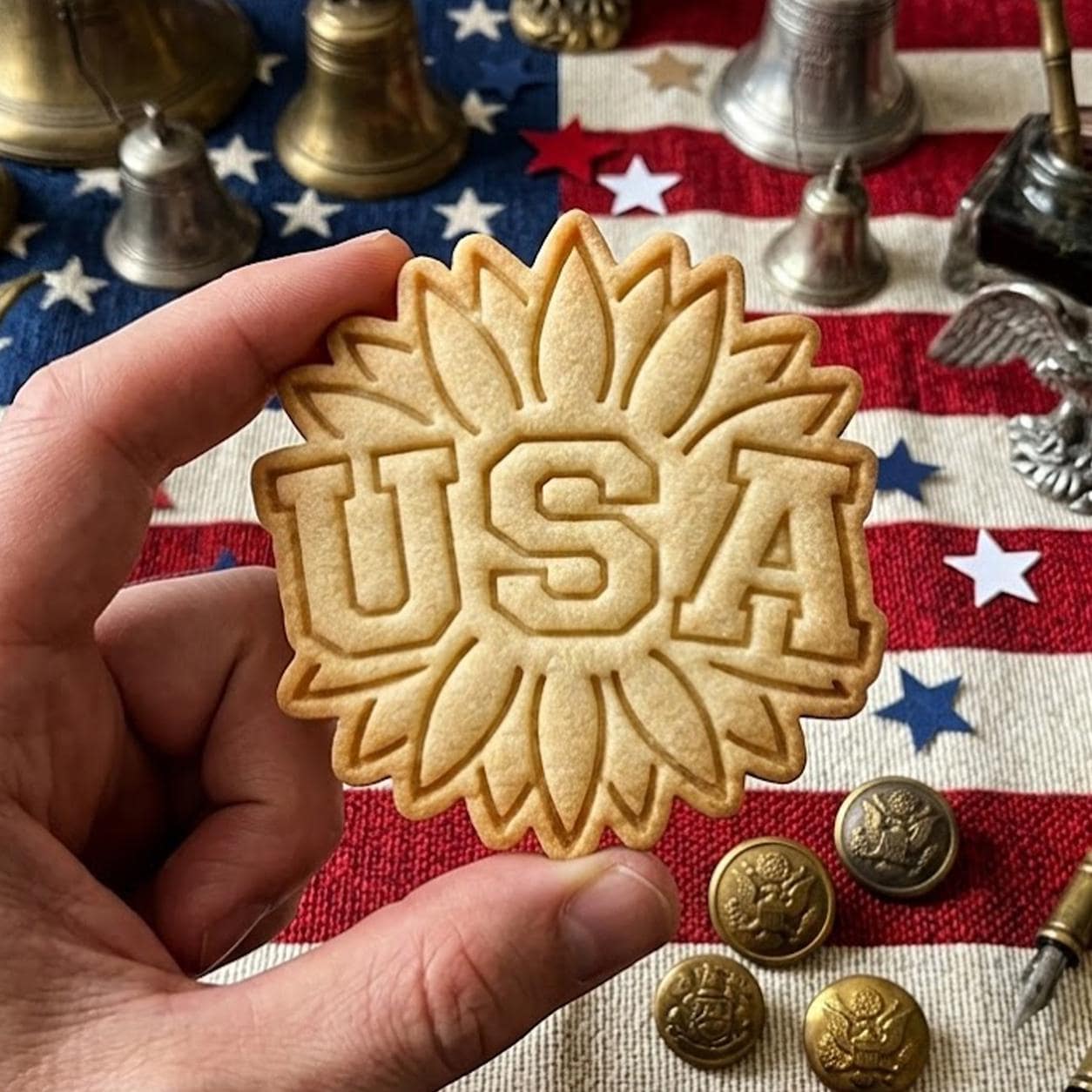 USA Flower Freedom Cookie Cutter Stamp, 250th Anniversary, Independence Day, Patriotic Baking, 250 Years of Freedom, America 250 Cookie