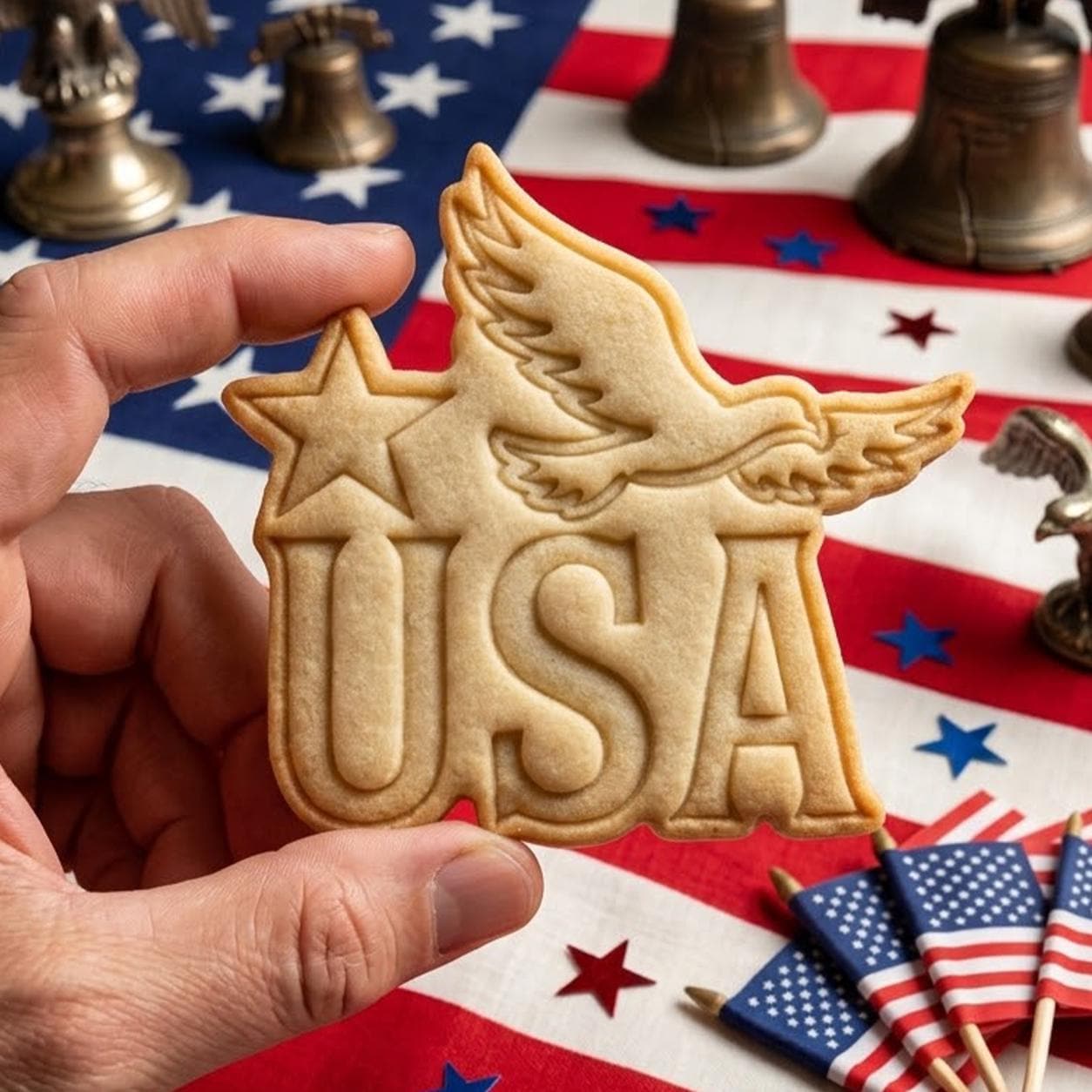 USA With Bird Cookie Cutter Stamp, 250th Anniversary, Independence Day, Patriotic Baking, 250 Years of Freedom, Clay Cutter