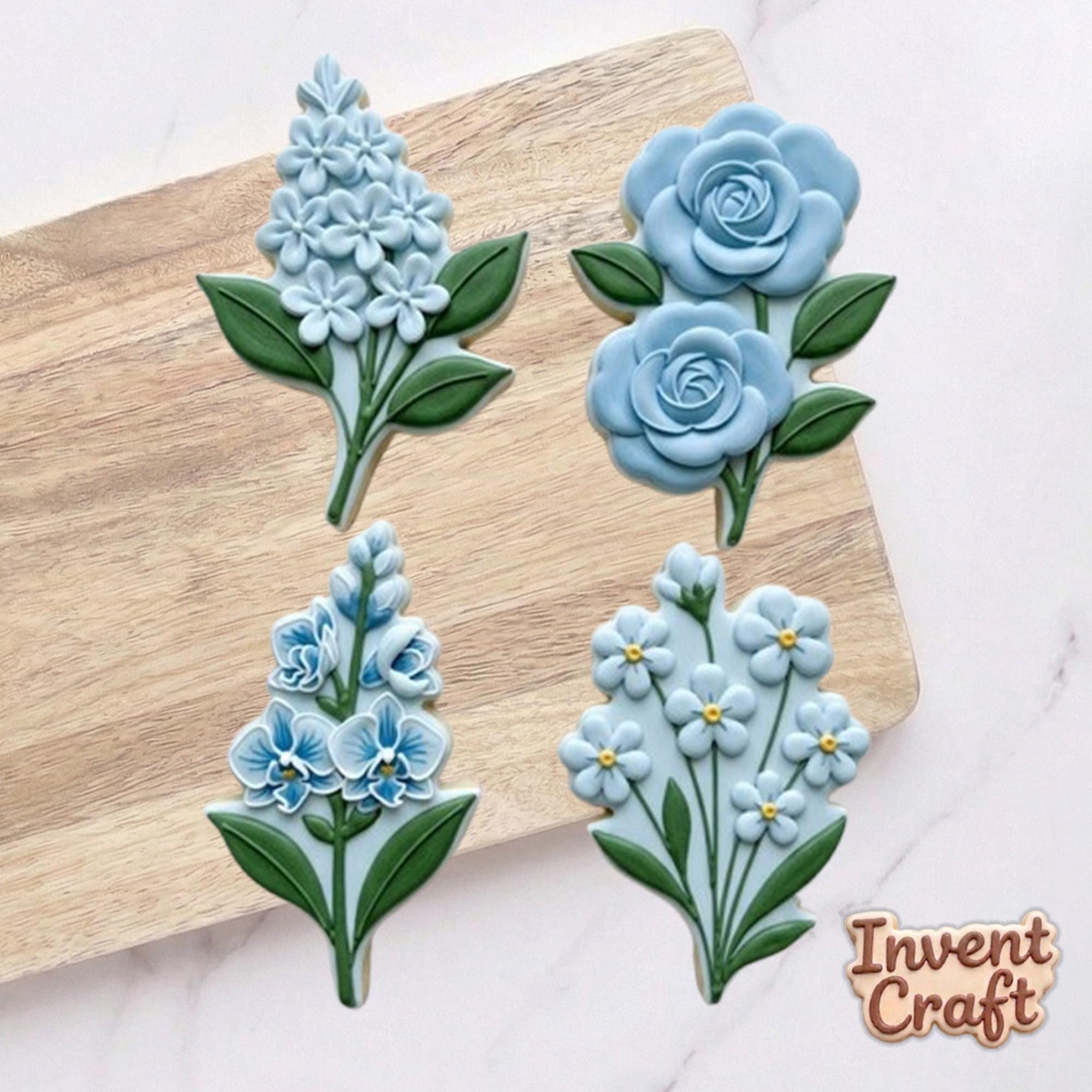Floral Blue Mint Theme Cookie Cutter Set, Floral Cutter, Fondant Cutter, Baby Shower Cookie, Birthday Gift, Flower Cutter, Clay Cutter