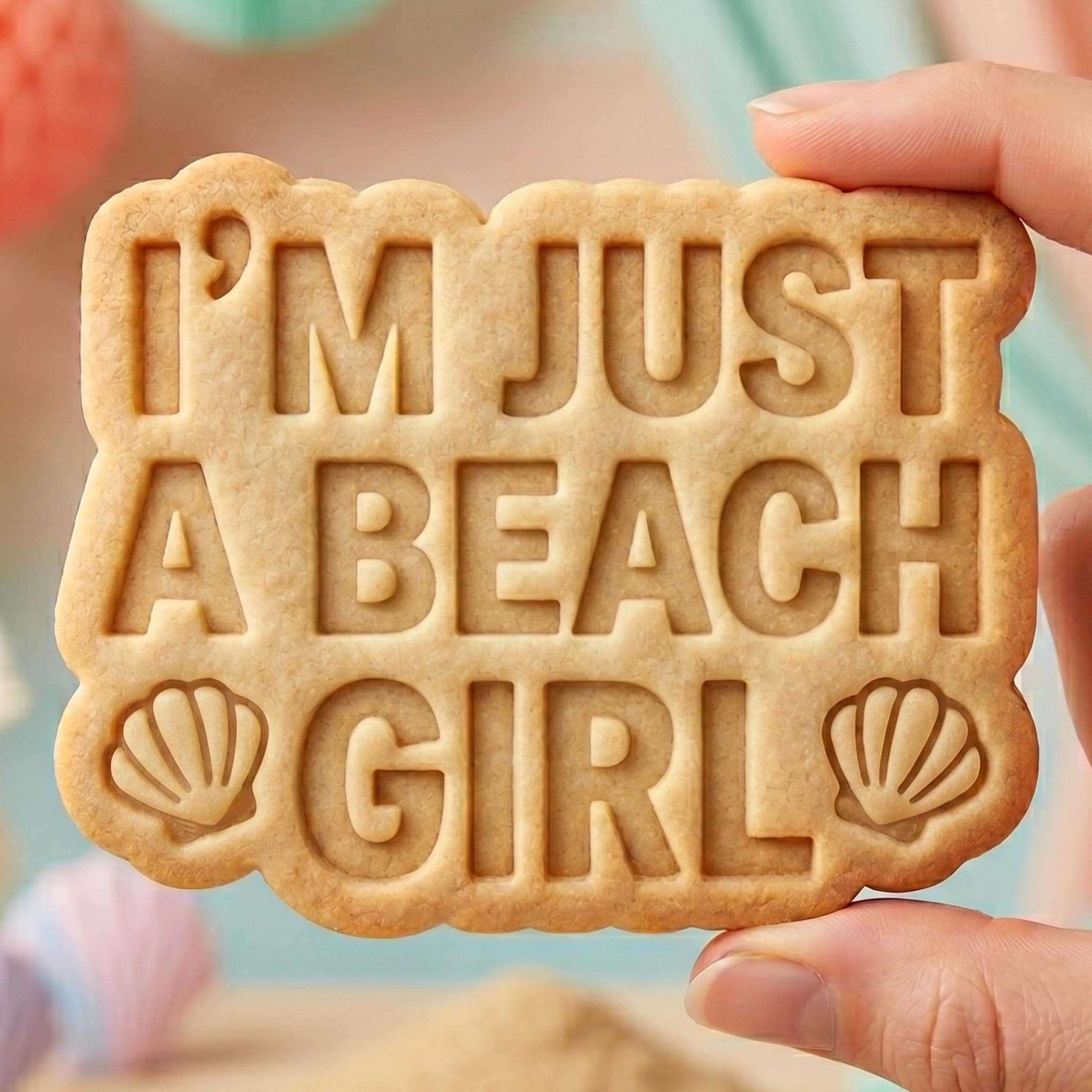 Im Just A Beach Girl Cookie Cutter, Cute Summer Seashell Text Stamp, Polymer Clay Cutter, Tropical Ocean Vacation Party Mold, Plaque, DIY