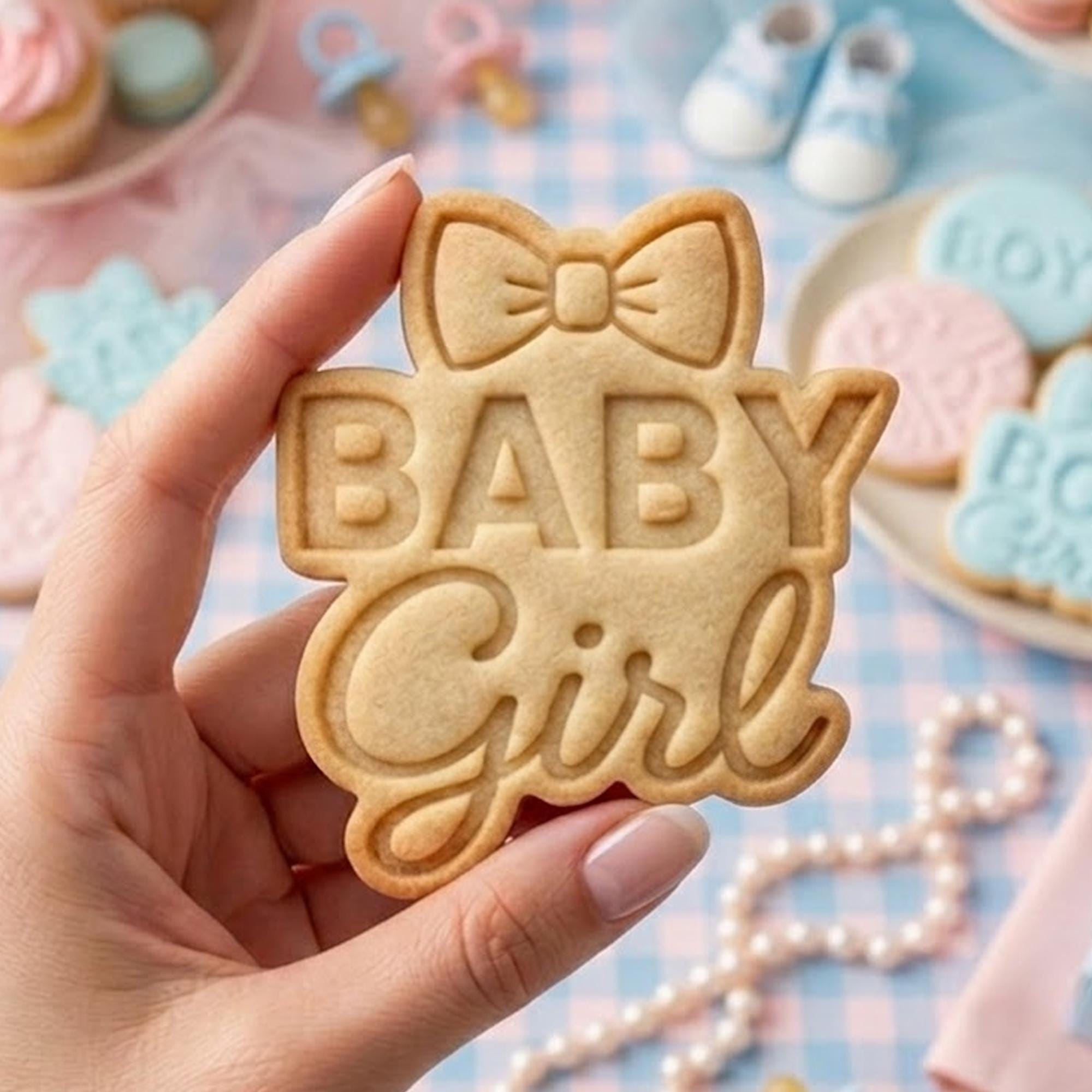 Baby Girl With Bow Cookie Cutter Stamp, Custom Cookie, Baby Gift, Baby Shower, Baby Girl Cutter, Cute Baby Bow Cutter, Birthday Baking