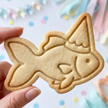 Party Hat Goldfish Cookie Cutter, Cute Fish Birthday Stamp, Polymer Clay Cutter, Under the Sea Celebration Mold, Animal Plaque, DIY Craft