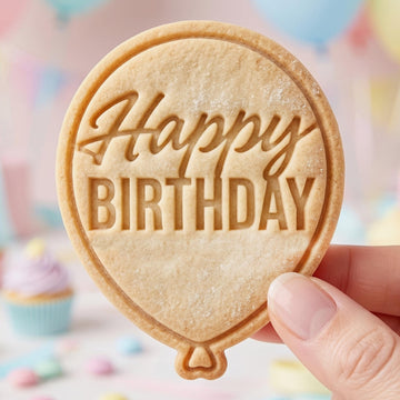 Happy Birthday Cookie Cutter, Cute Balloon Script Text Stamp, Polymer Clay Cutter, Kids Celebration Party Mold, Birthday Plaque, DIY Craft