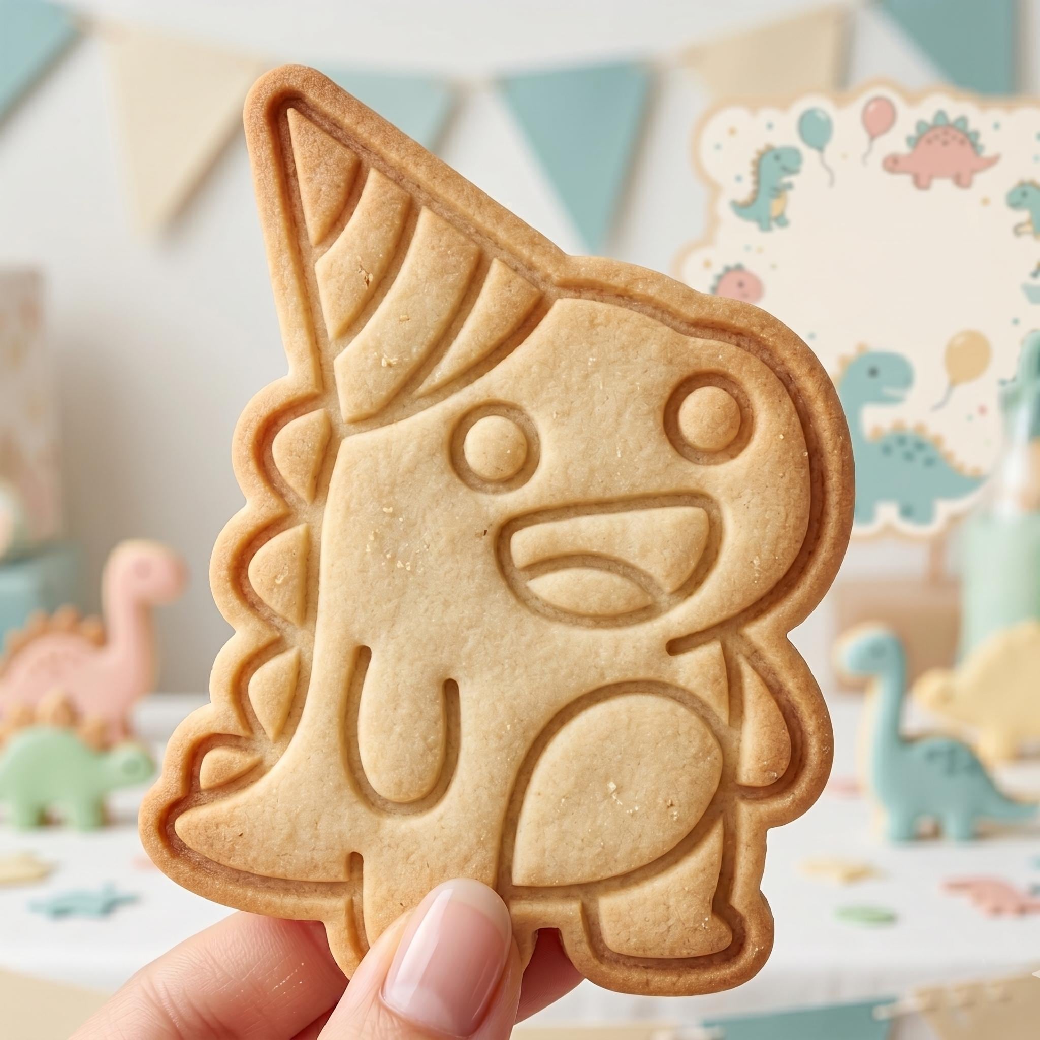 Party Hat Dinosaur Cookie Cutter, Cute Dino Birthday Stamp, Polymer Clay Cutter, Kids T-Rex Celebration Mold, Animal Plaque, DIY Craft