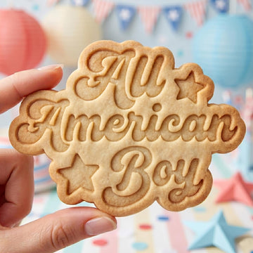 All American Boy Cookie Cutter, Patriotic Retro Text Stamp, Polymer Clay Cutter, 4th of July Celebration Mold, USA Star Plaque, DIY Craft