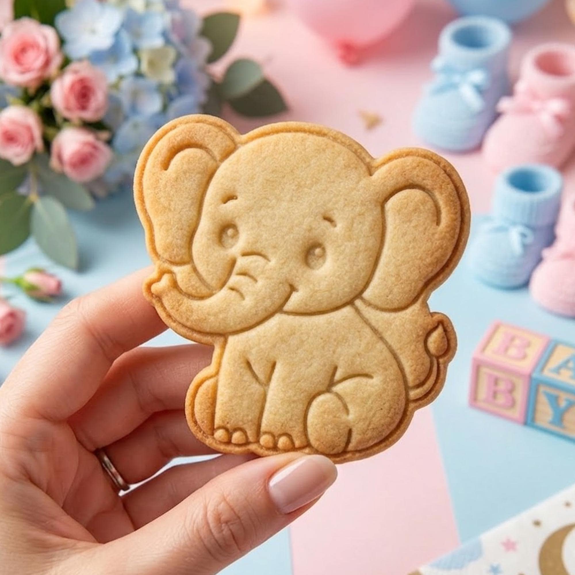 Cute Baby Elephant Cookie Cutter Stamp, Baby Gift, Baby Shower, Custom Cookie Stamp, Birthday Baking, Happy Birthday, Birthday Cookie