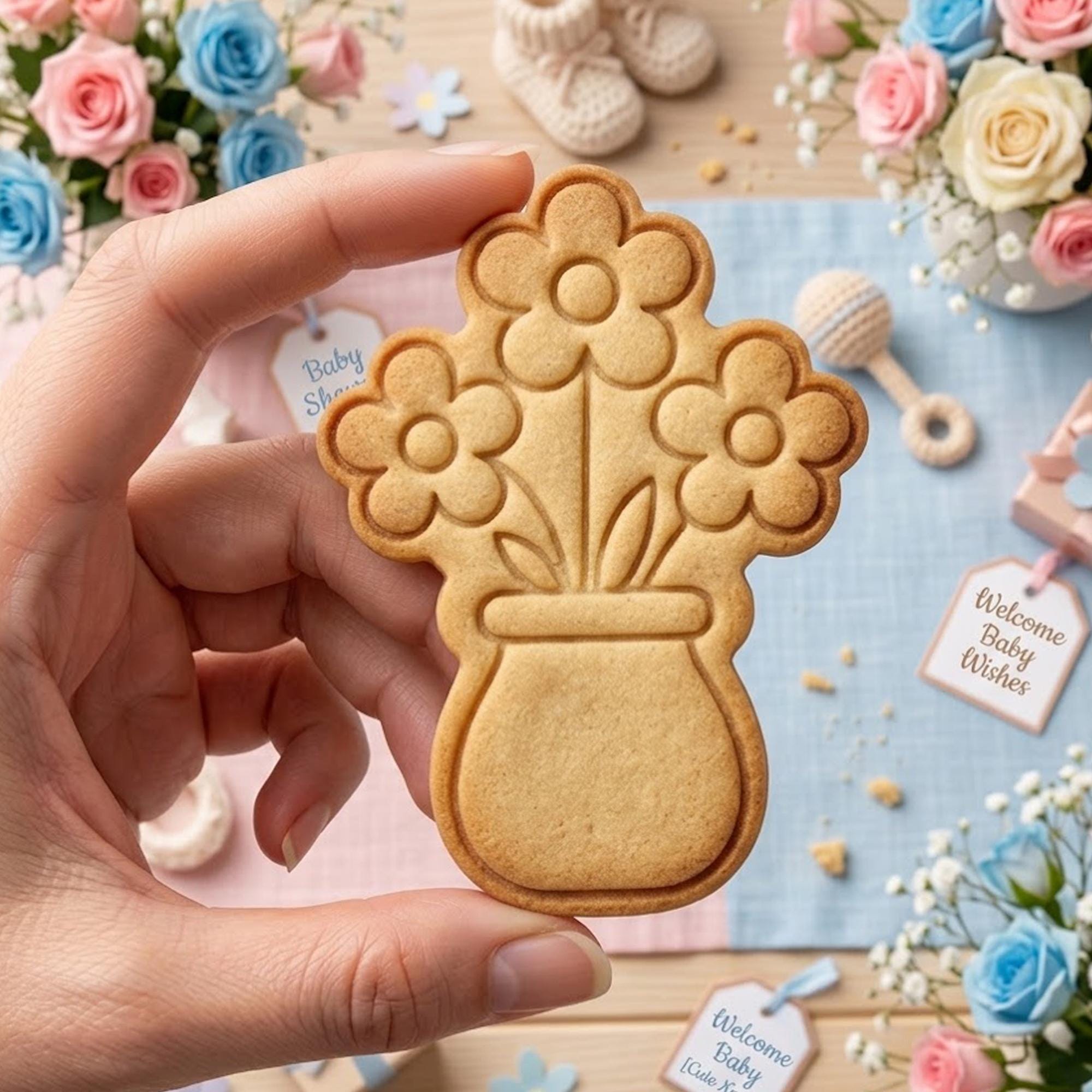 Cute Flower Vase Cookie Cutter Stamp, Baby Gift, Baby Shower Cutter, Custom Cookie Stamp, Birthday Baking, Happy Birthday, Birthday Cookie