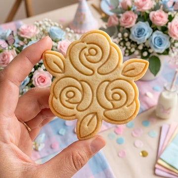 3 Rose Cookie Cutter Stamp, Rose Floral Cookie, Baby Gift, Baby Shower Cutter, Custom Cookie Stamp, Birthday Baking, Happy Birthday Cutter