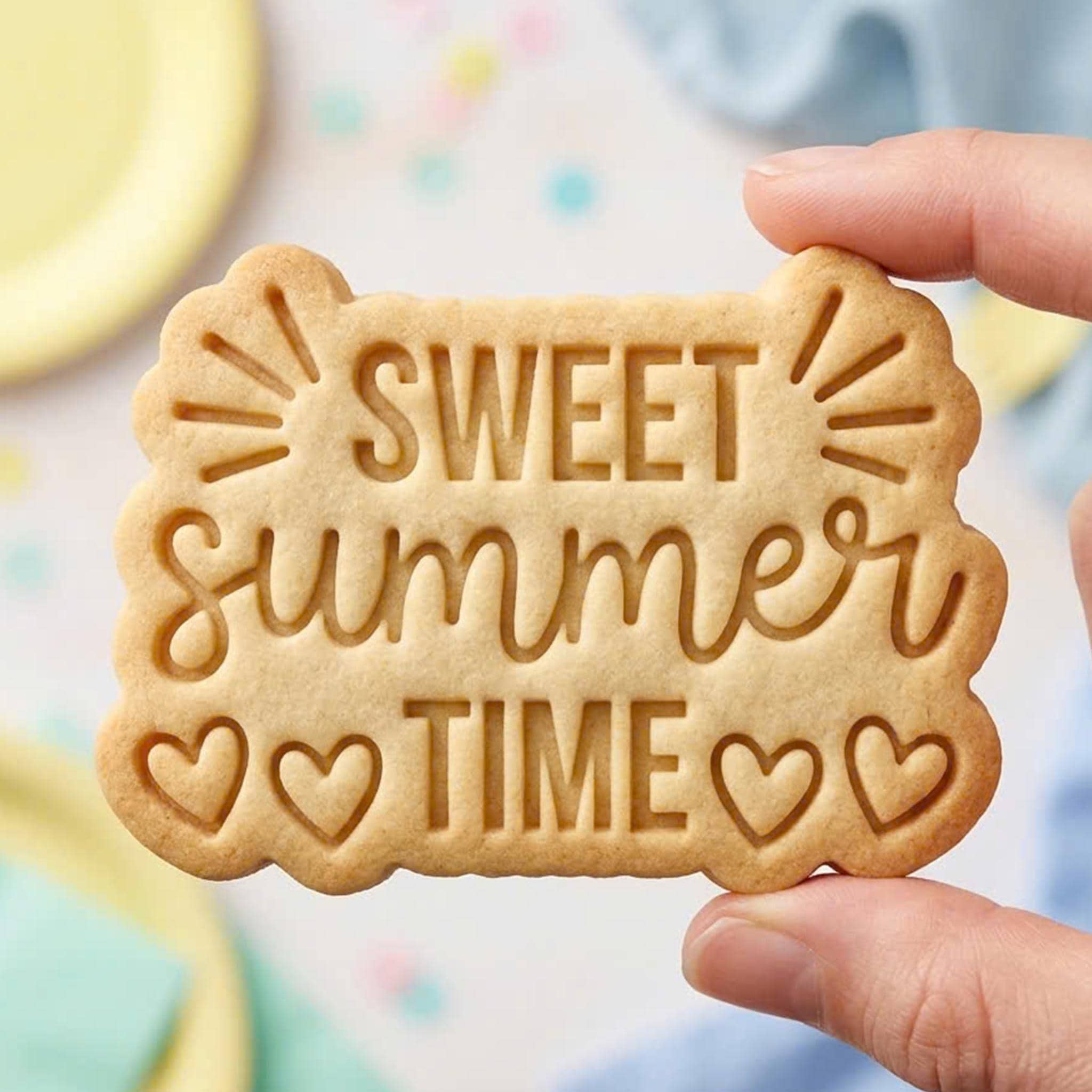 Sweet Summertime Cookie Cutter, Cute Sun Sunshine Hearts Stamp, Polymer Clay Cutter, Tropical Beach Vacation Party Mold, Plaque, DIY Craft