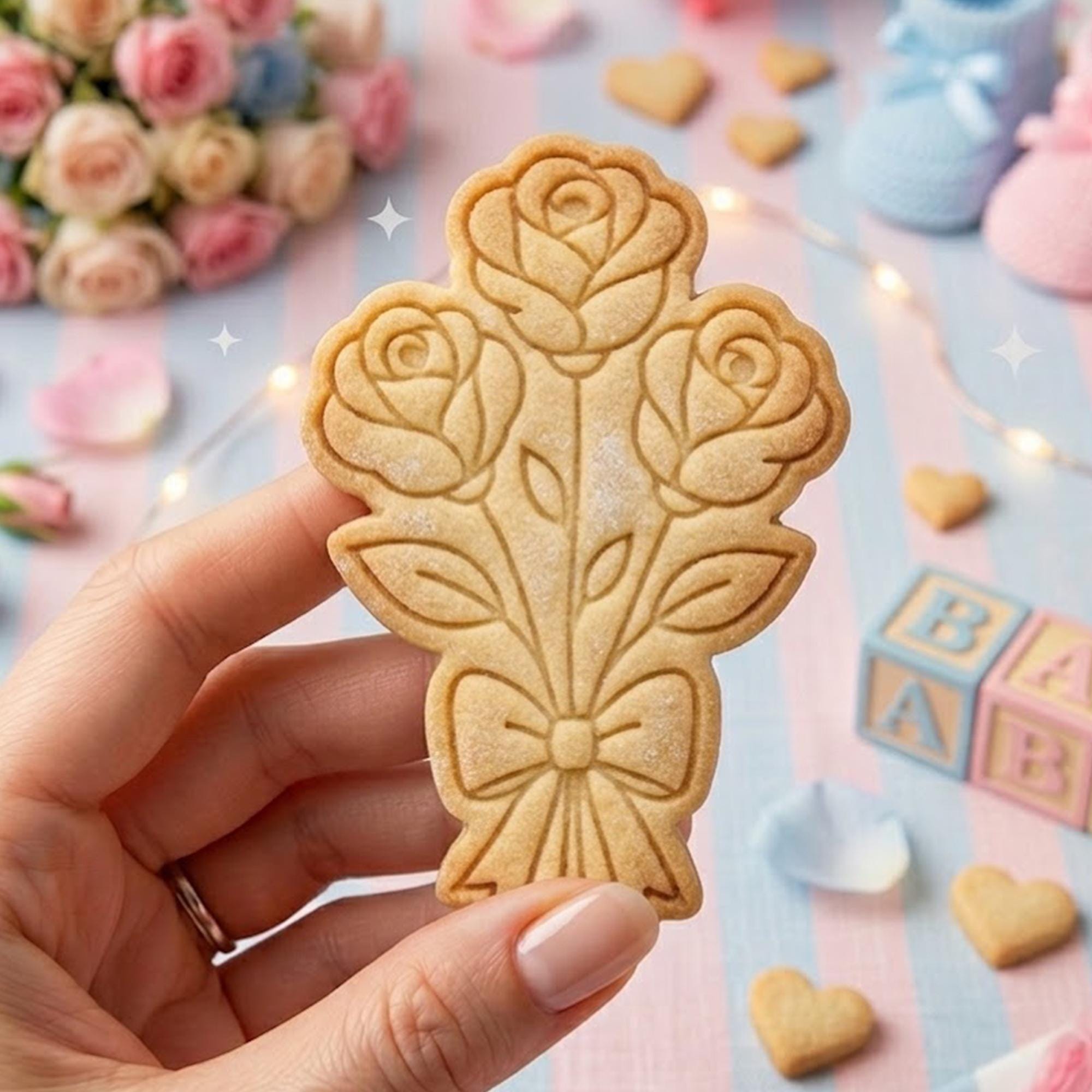Rose Bouquet Cookie Cutter Stamp, Rose Cutter, Baby Gift, Baby Shower Cutter, Custom Stamp, Birthday Baking, Happy Birthday, Clay Cutter