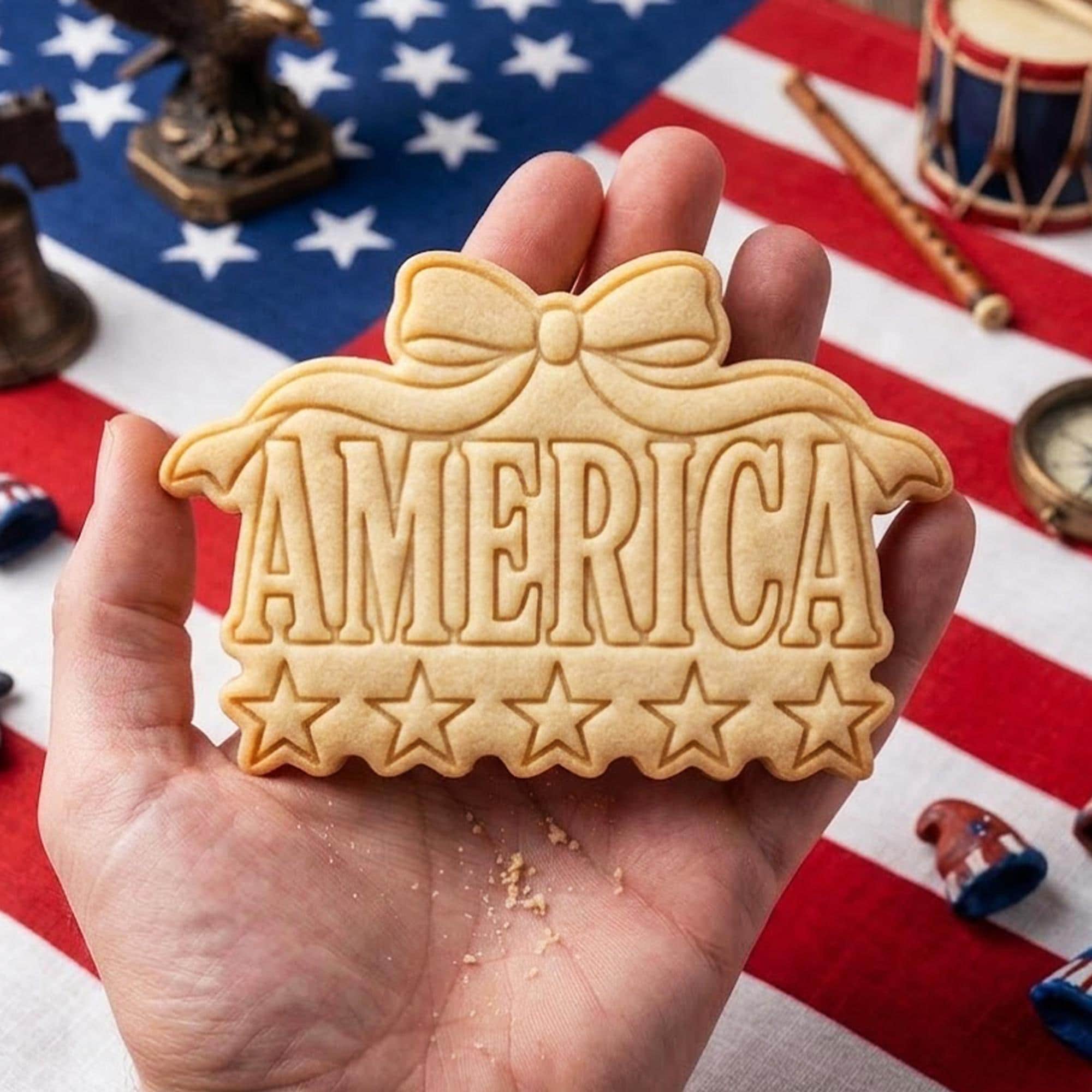 America With Bow Star Cookie Cutter Stamp, 250th Anniversary, Independence Day, Patriotic Baking, 250 Year of Freedom, America 250 1776 2026