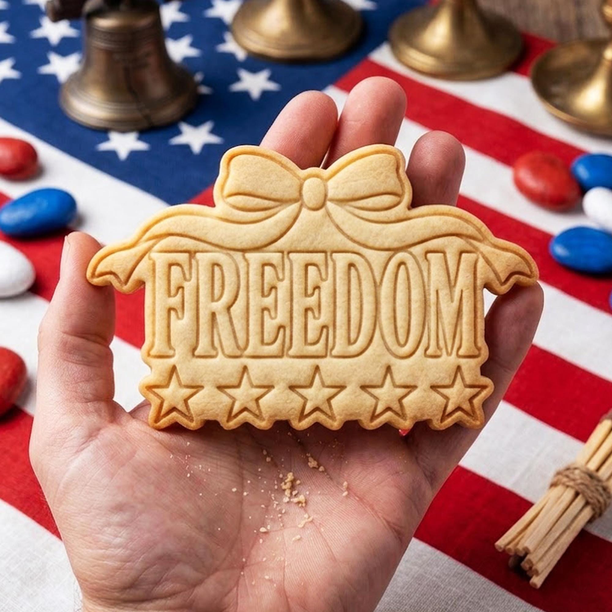 Freedom With Bow Star Cookie Cutter Stamp, 250th Anniversary, Independence Day, Patriotic Baking, 250 Year of Freedom, America 250 1776 2026