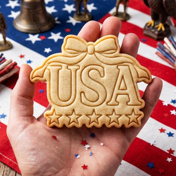 USA With Bow Star Cookie Cutter Stamp, 250th Anniversary, Independence Day, Patriotic Baking, 250 Years of Freedom, America 250 1776 2026
