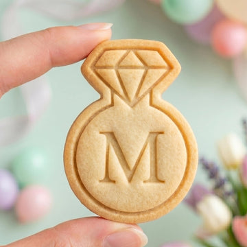 Custom Monogram Diamond Ring Cookie Cutter, Engagement Initial Stamp, Polymer Clay Cutter, Bridal Shower Wedding Mold, Ring Plaque, DIY