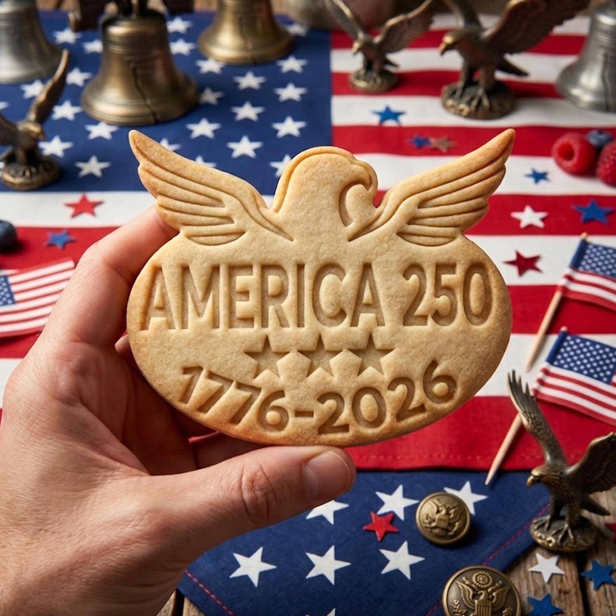 America 250 1776 2026 with Bird Cookie Cutter Stamp, 250th Anniversary, Independence Day, Patriotic Baking, 250 Year of Freedom, Clay Cutter