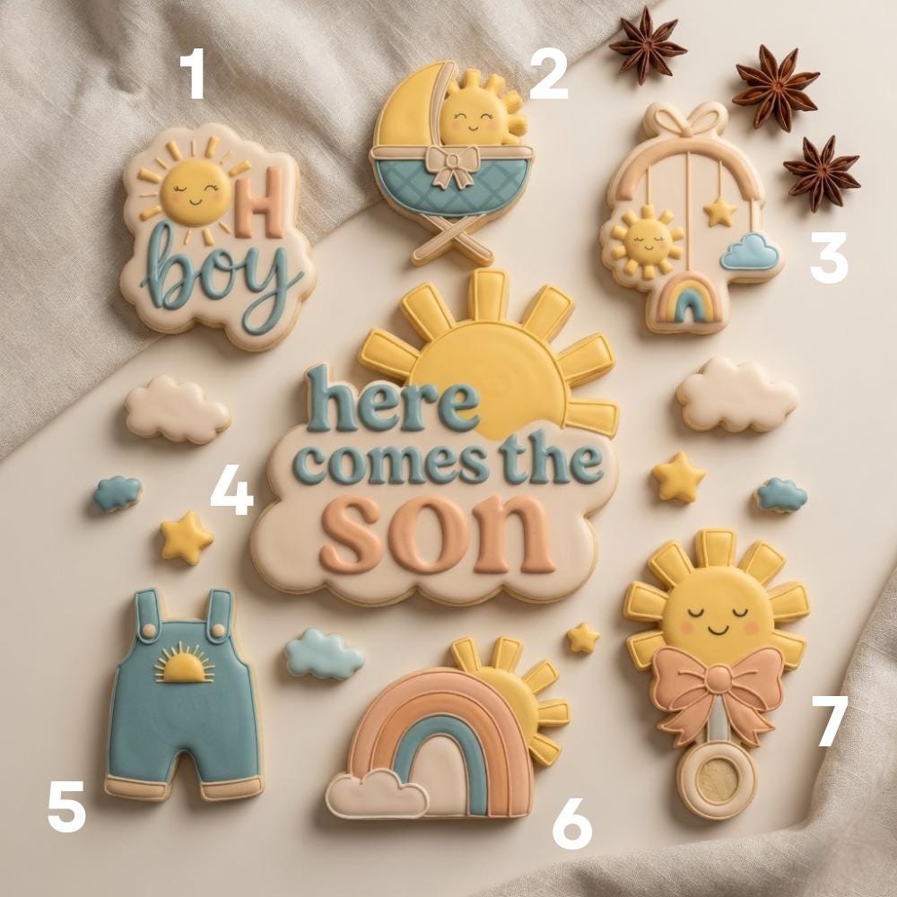 Here Comes The Son Cookie Cutter Set, Baby Shower Cookie Cutter, Sunshine Baby Boy Cookie Mold, Cloud Sun Fondant Cutter, Baby Party Baking