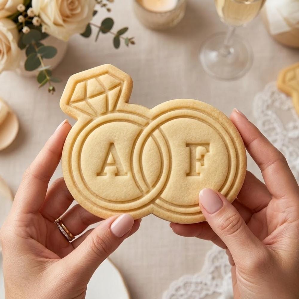 Custom Initials Wedding Ring Cookie Cutter and Stamp Set, Personalized Name Initials Cookie Stamp, Engagement Fondant Cutter