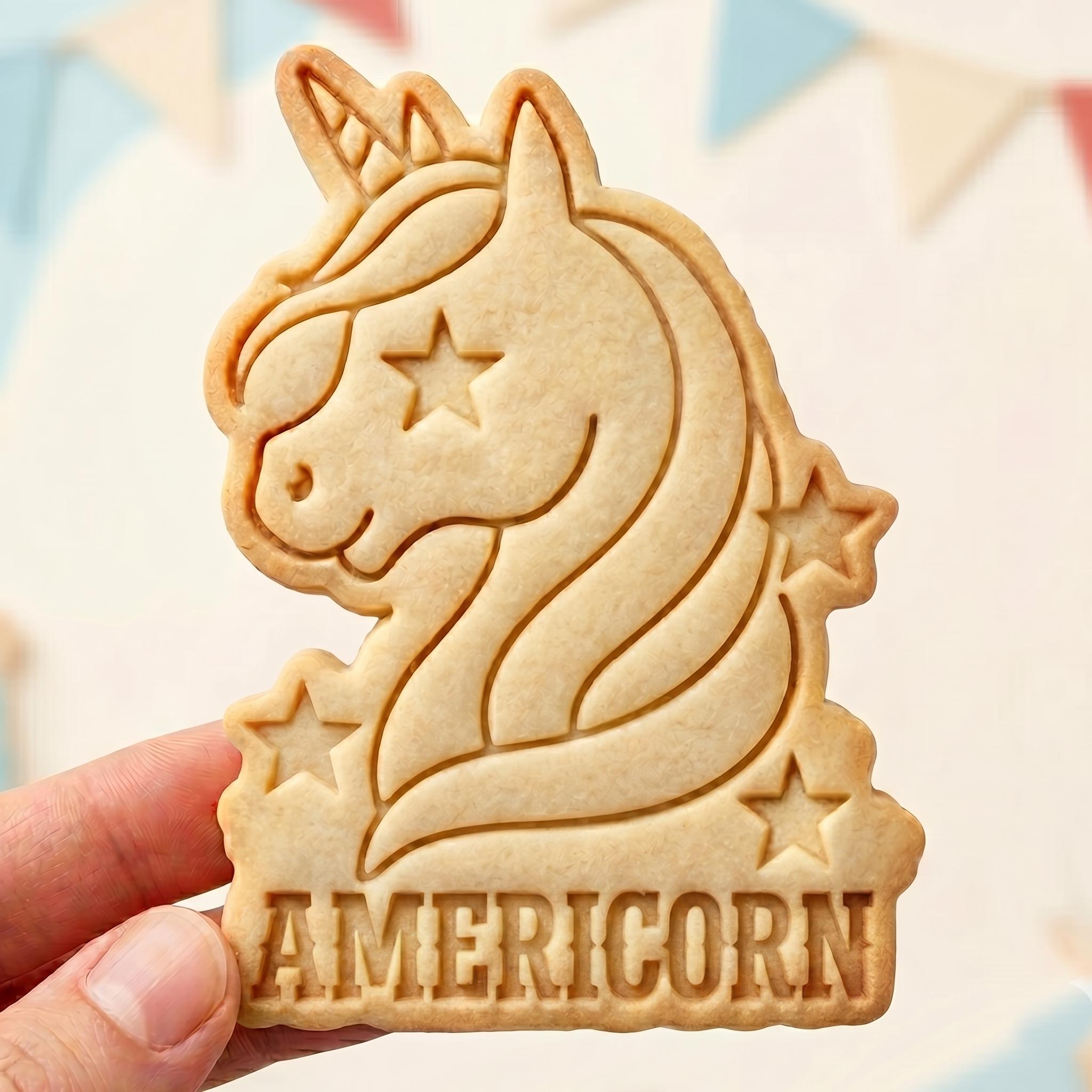 Americorn Cookie Cutter, Patriotic Unicorn Stamp, Polymer Clay Cutter, 4th of July Celebration Mold, Cute American Pride Plaque, DIY Craft