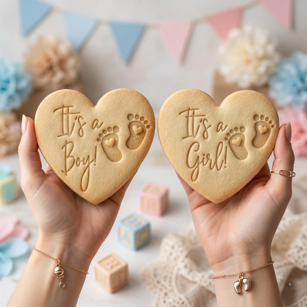 Its A Boy or Girl Heart Cookie Cutter and Stamp, Gender Reveal Cookie Stamp, Baby Shower Fondant Cutter, Footprint Cookie Mold