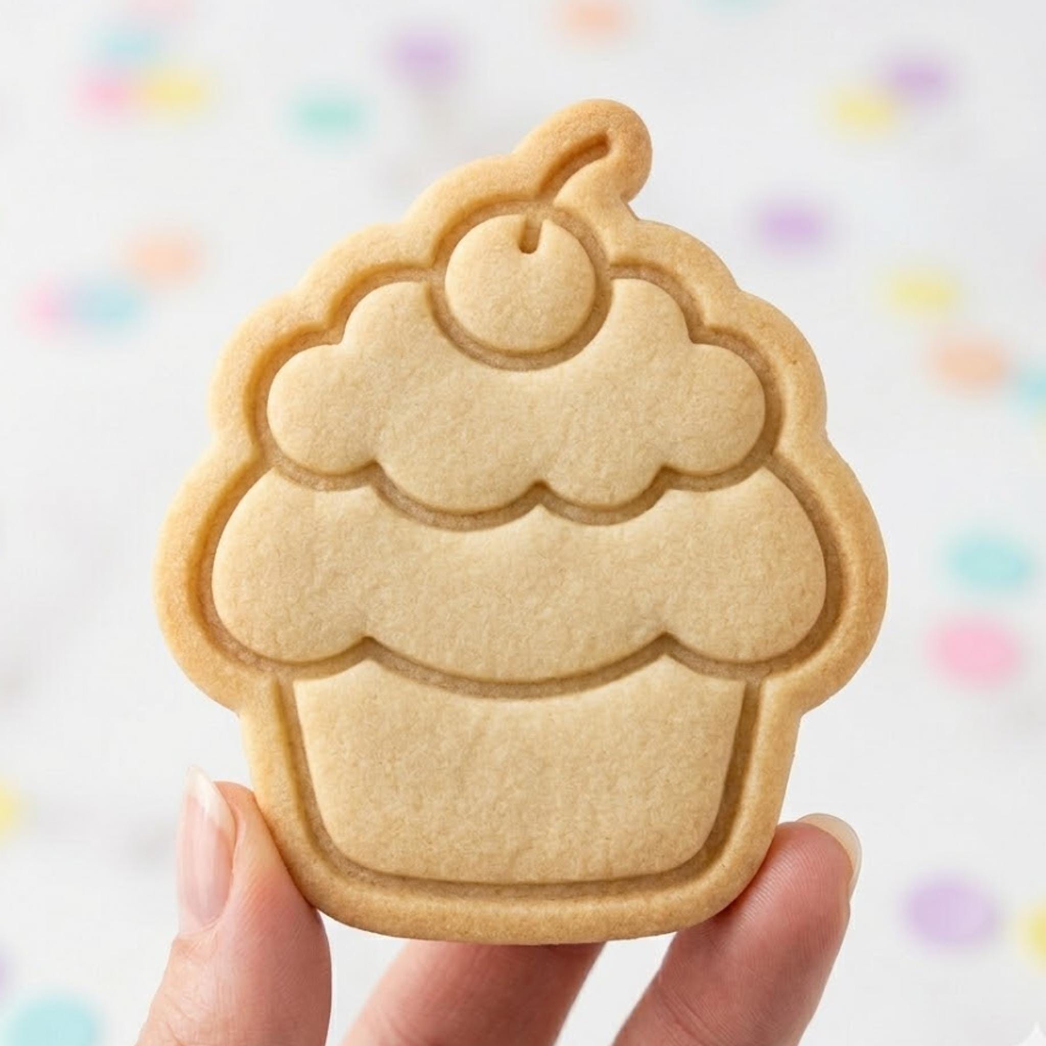 Cute Cupcake Cookie Cutter, Cherry Birthday Cake Stamp, Polymer Clay Cutter, Sweet Celebration Bakery Mold, Kids Party Plaque, DIY Craft