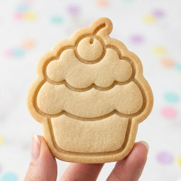 Cute Cupcake Cookie Cutter, Cherry Birthday Cake Stamp, Polymer Clay Cutter, Sweet Celebration Bakery Mold, Kids Party Plaque, DIY Craft