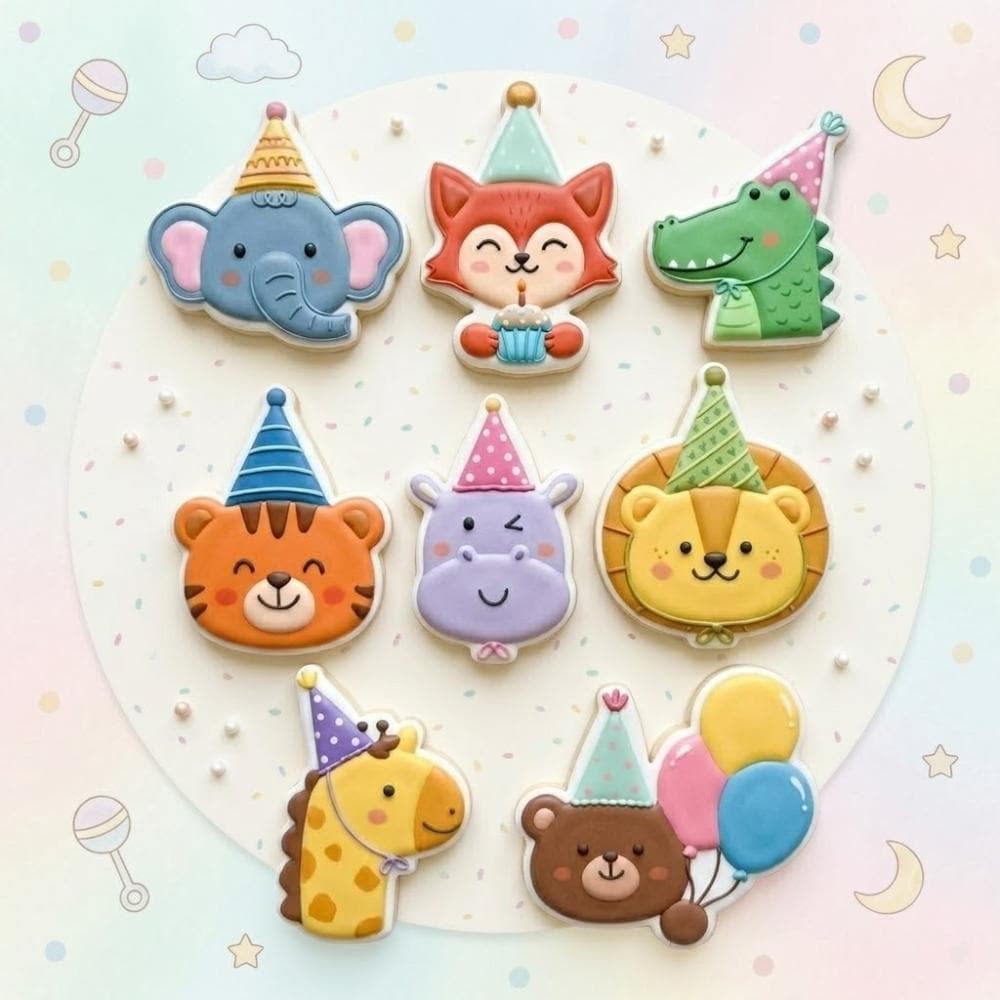 Animal Party Cookie Cutter Set, Kids Birthday Cookie Cutter, Safari Zoo Animal Fondant Cutter, Elephant Fox Dino Tiger Mold
