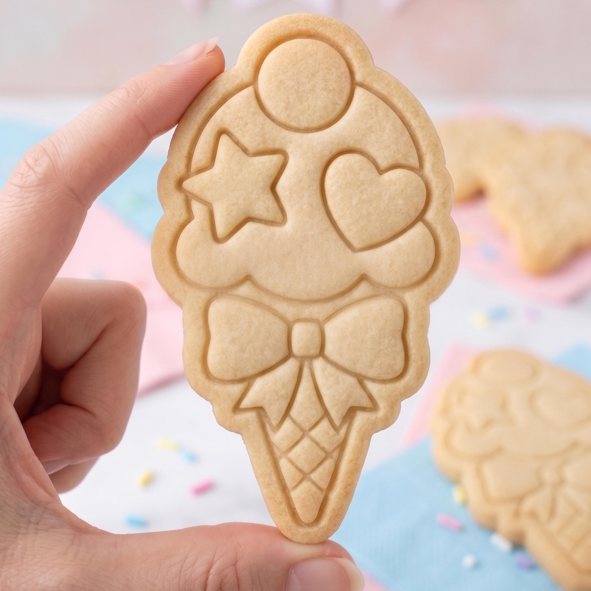 Ice Cream Cone Cookie Cutter, Cute Bow Star Heart Stamp, Polymer Clay Cutter, Summer Celebration Sweet Mold, Kids Birthday Plaque, DIY