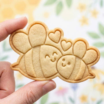 Cute Honey Bee Cookie Cutter, Loving Bees with Hearts Stamp, Polymer Clay Cutter, Spring Birthday Anniversary Wedding Party Mold, Plaque