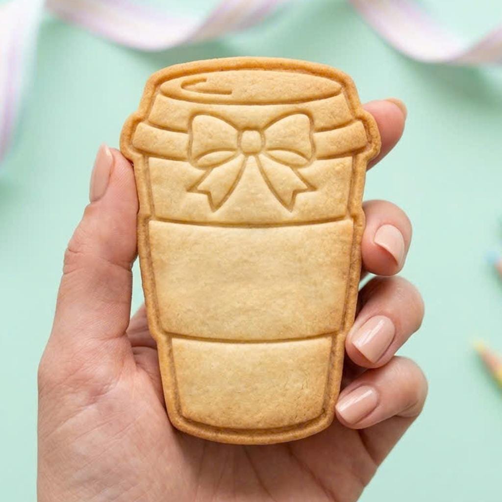 Coffee Cup Cookie Cutter, Cute Latte Mug with Ribbon Bow Stamp, Polymer Clay Cutter, Teacher Appreciation Cafe Party Mold, Drink Plaque, DIY