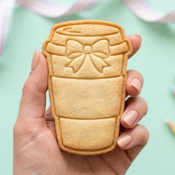 Coffee Cup Cookie Cutter, Cute Latte Mug with Ribbon Bow Stamp, Polymer Clay Cutter, Teacher Appreciation Cafe Party Mold, Drink Plaque, DIY