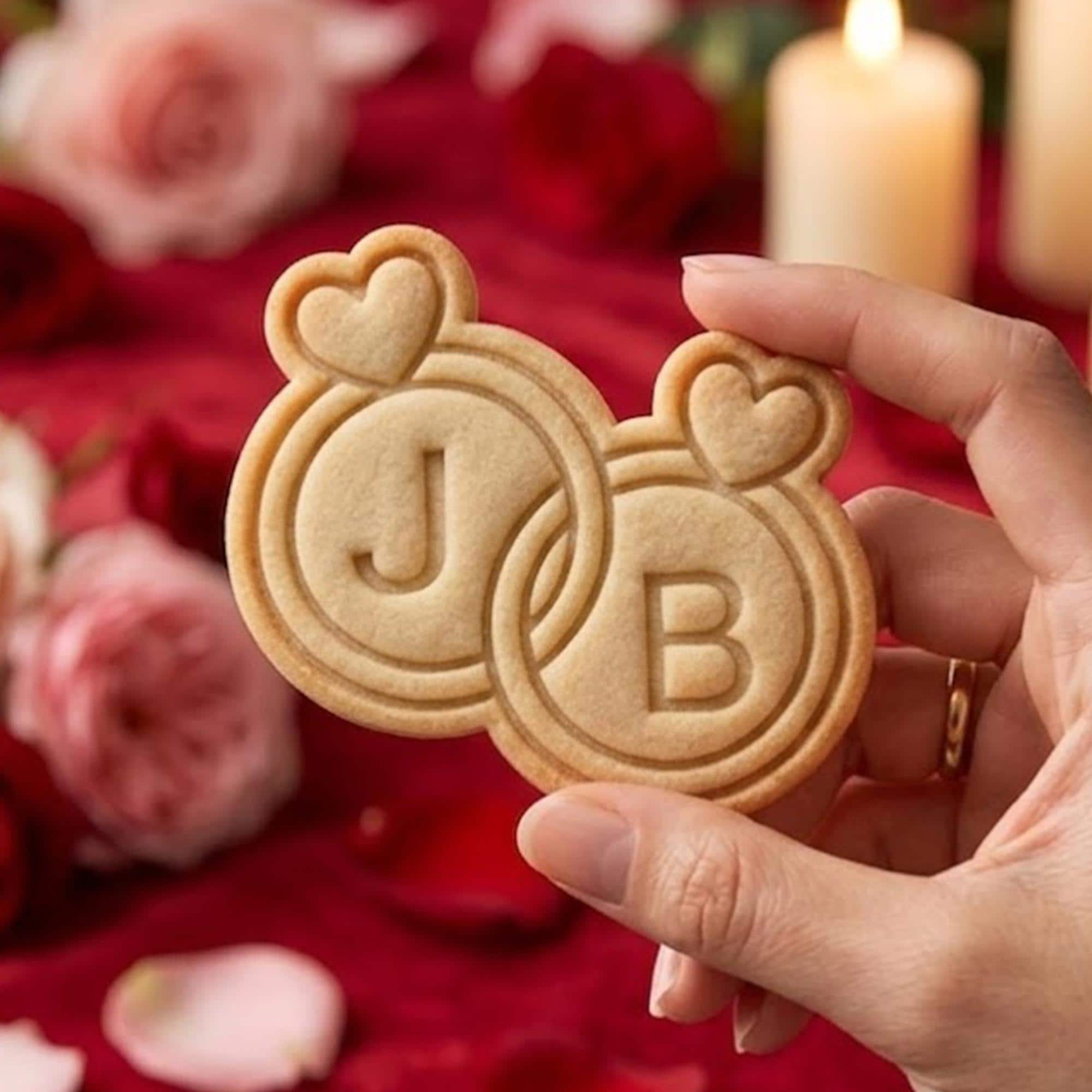 Custom Letter Ring With Heart Cookie Cutter Stamp, Fondant Cutter, Baking Tool, Wedding Gifts, Bridal Shower, Names Date Wedding